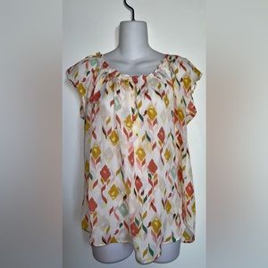 LC Lauren Conrad | Women’s Pleated Patterned Flutter Sleeve Blouse Size Medium